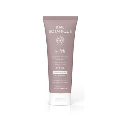 NEW - Baie Botanique Soleil - Organic Mineral Non-Toxic Sunscreen - Face and Body Sunscreen Tube SPF 50 - Sea Buckthorn &amp; Calendula - Natural - Vegan - Non-Nano Zinc - Chemical Filter Free - Reef Safe