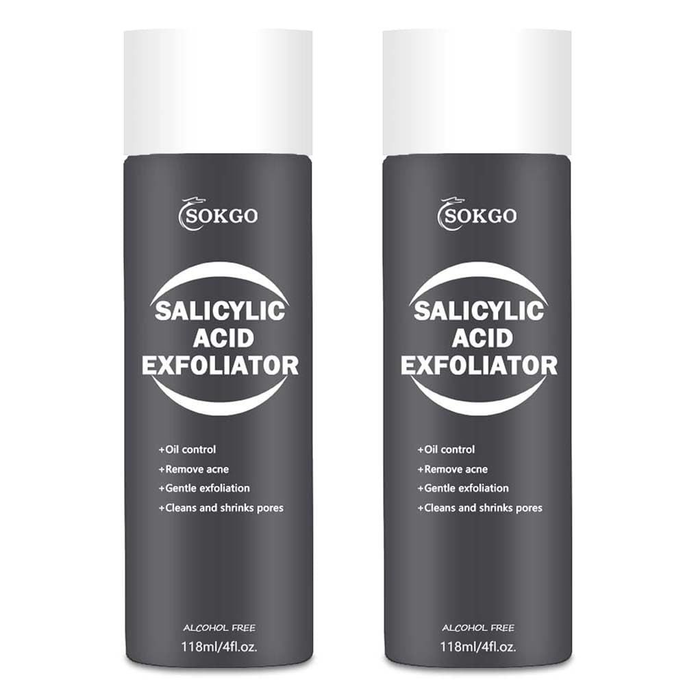 Salicylic Acid Exfoliator, Gentle BHA Exfoliating Toner, Facial Cleanser for Blackheads, Pores, Wrinkles, Acne, Fine Lines, for Women &amp; Men (2, Large)