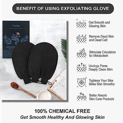 Yiclick Heavy Exfoliating Gloves, Exfoliating Body Scrubber for Bath Shower Exfoliation, Body Scrub Exfoliator for Dead Skin Remover, Exfoliate Sponge Loofah Washcloth Mitt Men Women (4Black)