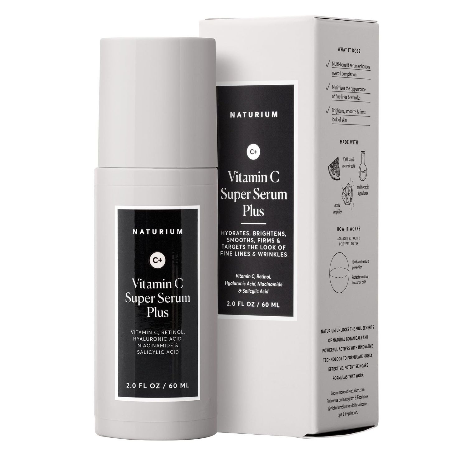 Naturium Vitamin C Super Serum Plus Jumbo, Smoothing Face Care, plus Retinol, Hyaluronic Acid, Niacinamide &amp; Salicylic Acid, 2 oz