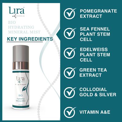 Lira Clinical BIO Hydrating Mineral Mist - Face Mist Hydrating Spray with Plant Stem Cells - Calming &amp; Glowing Facial Mist - 2 Ounce