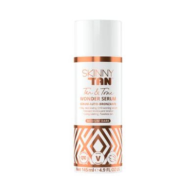 Skinny Tan Wonder Serum - Iridescent Guide Color - Develops in 6 to 8 Hours - Enrich with Aloe Vera and Vitamin E - Blurs Redness and Imperfections - Ideal for Dry Skin - Medium-Dark - 4.9 oz Bronzer