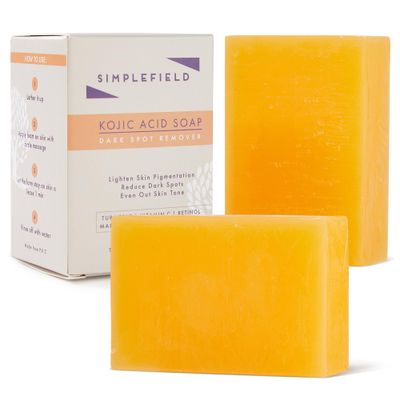 SimpleField Turmeric Kojic Acid Soap - Reduce Dark Spots. Natural Oils with Vitamin C, Retinol and Vitamin E - Gentle &amp; Moisturizing for Face and Body (2 Pack)