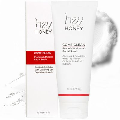 Hey Honey, Come Clean Propolis &amp; Mineral Facial Scrub. Rich, Exfoliating, Dead Sea Salt Scrub designed to be gentle enough for even the most sensitive skin. 110ml