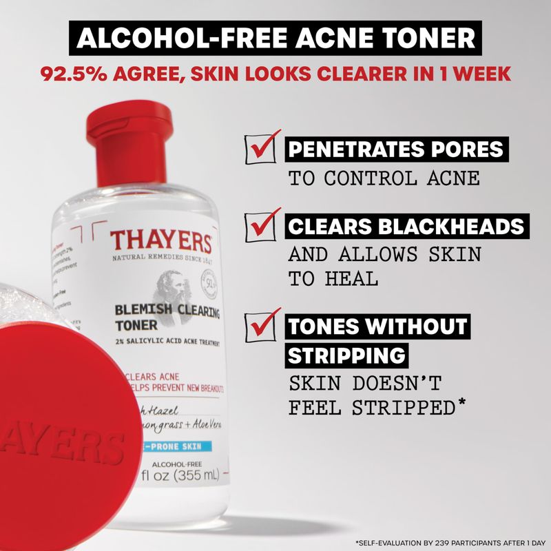 Thayers Blemish Clearing Salicylic Acid Toner, Acne Treatment Face Toner with 2% Salicylic Acid, Soothing and Non-Stripping Skin Care, 12 Fl Oz