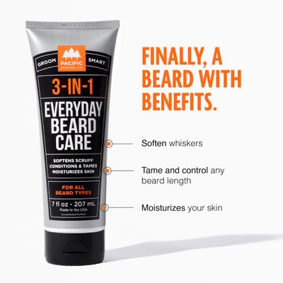 Pacific Shaving Company 3-in-1 Beard Care - Ultra-Concentrated Formula Softens Scruff, Conditions, Tames, and Moisturizes Skin for Any Beard Length - Clean Beard Grooming Products (7 Fl Oz)