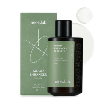 neos:lab Mood Enhancer Serenity Face &amp; Body Oil 2.7 fl.oz. (80ml) - Vegan Aromatherapy, Basil &amp; Hinoki Scent, Hinoki Oil, Hydrating Facial, Body Oil for Nourishing, Glowy Skin, Gua Sha Oil