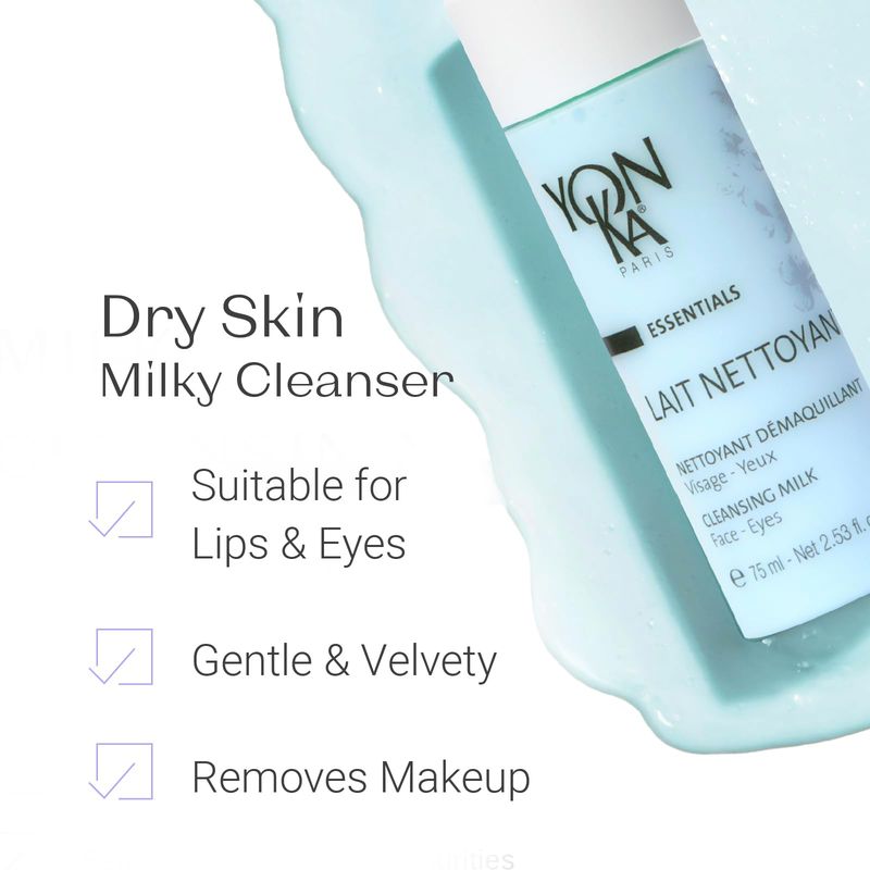 Yon-Ka Lait Nettoyant Facial Cleanser, Gentle Milk Cleanser &amp; Makeup Remover, Daily Plant Based Wash, Moisturize and Balance Skins pH, All Skin Types, Paraben-Free (2.5 oz)