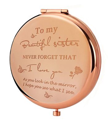 New prominent Friend Mirror Compact to My Sisters Frosted Compact Mirror from Sister Brother Friend Classmate Valentines Day Graduation Thanksgiving for Her Birthday Gifts for Sisters