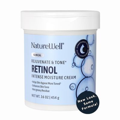 NATURE WELL Clinical Retinol Advanced Moisture Cream for Face, Body, &amp; Hands, Anti Aging, Targets Discoloration, Wrinkles, Sun Damage, Crepey, &amp; Sagging Skin, 16 Oz