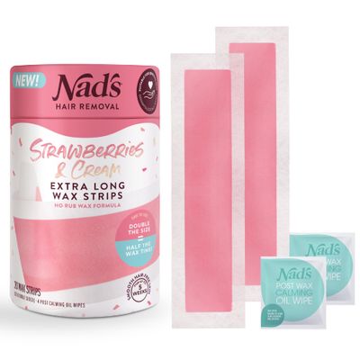 Nad&#39;s Body Wax Strips - Extra Long Waxing Strips - Hair Removal For Women - Waxing Kit with 20 Wax Strips + 4 Calming Oil Wipes