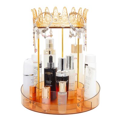 VNIMTI Rotating Vanity Makeup Organizer, 2 Tier Skincare Organizer with Jewelry Organizer, Cosmetic Organizer for Countertop, Makeup Storage Perfume Organizer for Dresser, Counter, Bathroon (Gold)