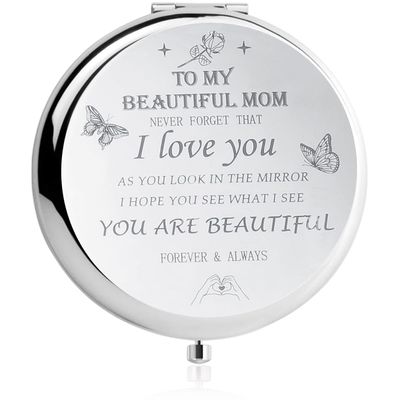 HYOUCHANG Daughter&#39;s Gift to Mother, Son Mother&#39;s Gift, Mother&#39;s Interesting Birthday Gift, Mother&#39;s Day, Compact Makeup Mirror(Silver)