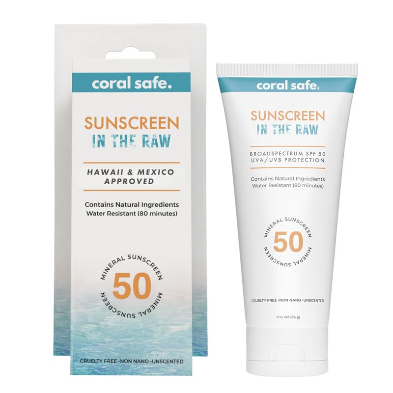 Reef Safe Sunscreen Travel Lotion SPF 50 - Mexico &amp; Hawaii 104 Reef Act Compliant, Biodegradable, Zinc, Vitamin E, Oxybenzone &amp; Octinoxate Free, Water Resistant, Natural Ingredients, by Coral Safe