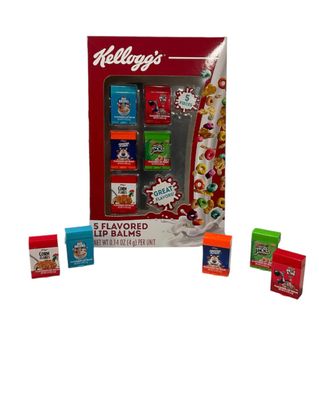 Taste Beauty 5-Piece Kelloggs Cereal Flavored Lip Balm Vending Machine Set, Cute Cereal Box Shaped Balms, Includes Corn Flakes, Rice Krispies, Frosted Flakes, Apple Jacks, &amp; Fruit Loops