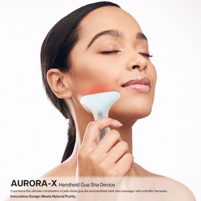 VRAIKO Aurora-X Handheld Gua Sha Device, White Jade Neck Face Massager with Thermal, Vibration and Acupressure Tail, for Face Sculpting Anti-Aging and Relaxation at Home