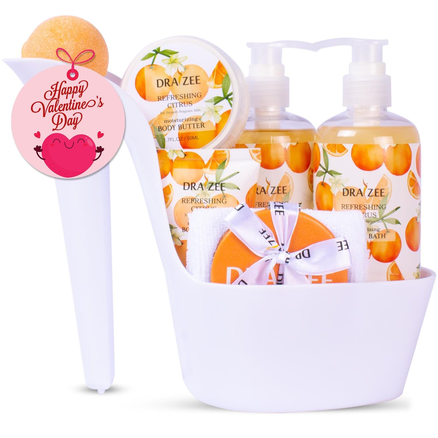 Valentine&#39;s Day Gifts for Her - Luxury Heel Shoe Bath and Body Set for Women, 8 Pcs Citrus Scented Spa Basket - Shower Gel, Bubble Bath, Body Butter, Lotion &amp; More - Idea Gift for Mom, Wife by Draizee