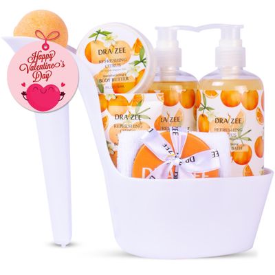 Valentine&#39;s Day Gifts for Her - Luxury Heel Shoe Bath and Body Set for Women, 8 Pcs Citrus Scented Spa Basket - Shower Gel, Bubble Bath, Body Butter, Lotion &amp; More - Idea Gift for Mom, Wife by Draizee