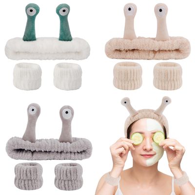 SuPoo Snail Headband for Washing Face Skincare Headband Antenna Spa Headband and Wristband Set Alien Puffy Wrist Bands for Women Makeup Head Band Preppy Teen Girl Gifts Trendy Stuff Hair Accessories