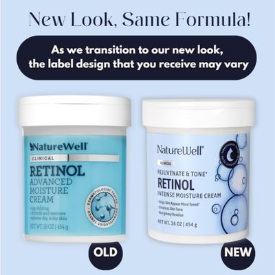 NATURE WELL Clinical Retinol Advanced Moisture Cream for Face, Body, &amp; Hands, Anti Aging, Targets Discoloration, Wrinkles, Sun Damage, Crepey, &amp; Sagging Skin, 16 Oz