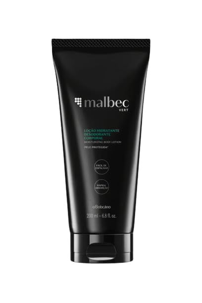 Malbec Vert Moisturizing Body Lotion for Men by O Boticrio, Scented Moisturizer Non-Greasy Hydrating Cream for Dry Skin, 6.8 Ounce