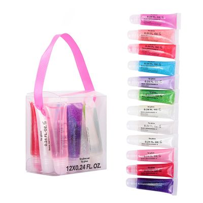 M&amp;U Glitter Lip Gloss Set with Carrying Case, 12Pcs Assorted Flavors Moisturizing Shimmer Glossy Lip Party Favor Make-up for Kids and Teens Ages 5+