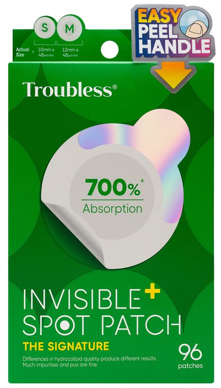 Troubless Invisible Pimple Spot Patch - 96 Ultra Thin Acne Patches - Easy Peel - 2 Sizes