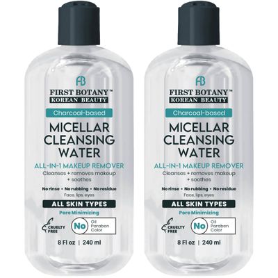 Korean Micellar Water Makeup Remover - Charcoal Hydrating Toner and Cleanser, Pore Cleansing,Oil-Free, Gentle for All Skin Types 8 oz, Pack of 2