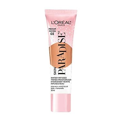 L&#39;Oreal Paris Skin Paradise Water-infused Tinted Moisturizer with Broad Spectrum SPF 19 sunscreen lightweight, natural coverage up to 24h hydration for a fresh, glowing complexion, Medium 03, 1 fl oz