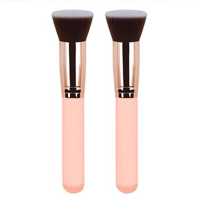 Reazana Kabuki Brushes 2pcs Foundation Blush Brush Makeup Brushes for Liquid Cream Powder Professional Cosmetics Blender Brush Face Blending Buffing Brushes Thick Soft Synthetic Fibers Flat Top (Pink)