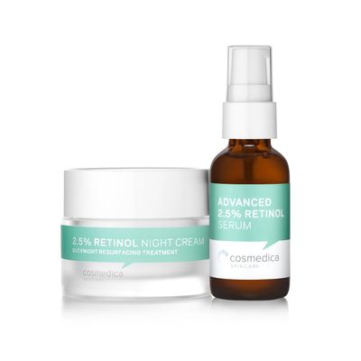 Retinol Serum 2.5%, 1oz &amp; Retinol Cream 2oz Complete Anti Aging Skincare Combo Set