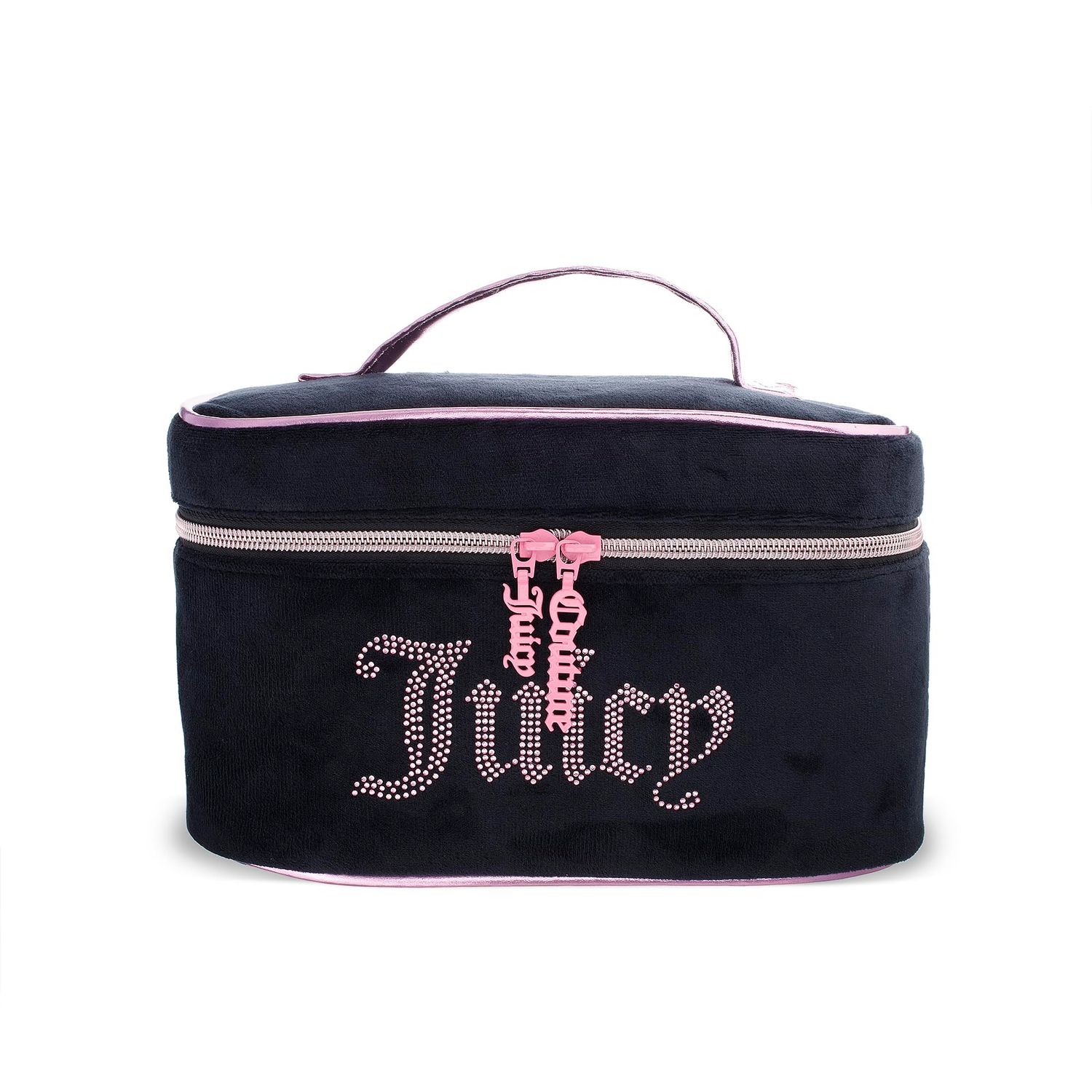 Juicy Couture Women&#39;s Cosmetics Bag - Travel Makeup and Toiletries Train Case Organizer, Size One Size, Black with Pink Logo