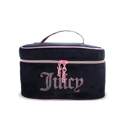 Juicy Couture Women&#39;s Cosmetics Bag - Travel Makeup and Toiletries Train Case Organizer, Size One Size, Black with Pink Logo