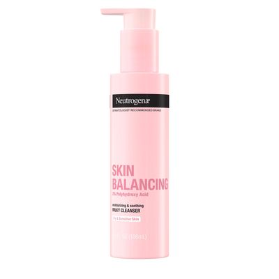Neutrogena Skin Balancing Milky Cleanser with 2% Polyhydroxy Acid (PHA), Soothing &amp; Moisturizing Face Wash for Dry &amp; Sensitive Skin, Paraben-Free, Soap-Free, Sulfate-Free, 6.3 oz