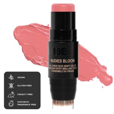 Nudestix Nudies Bloom Dewy and Radiant Cream Blush 3-in-1 All Over Face Colour For Cheeks, Eyes and Lips w/Blending Brush (Cherry Blossom Babe)