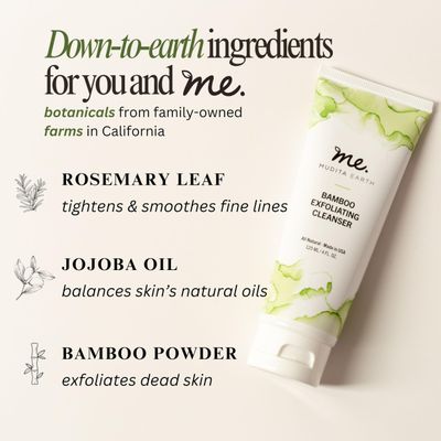 Mudita Earth Organic Bamboo Microdermabrasion Facial Scrub: for Acne and Sensitive Skin, Micro Dermabrasion Bamboo Powder Scrub with Lactic Acid