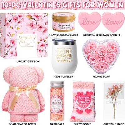 Valentines Day Gifts for Her Wife Girlfriend, Cherry Blossom Bath Spa Gifts for Women, Relaxing Anniversary Self Care Gift Baskets for Women, Unique Birthday Gifts for Mom Sister Daughter Aunt Friends