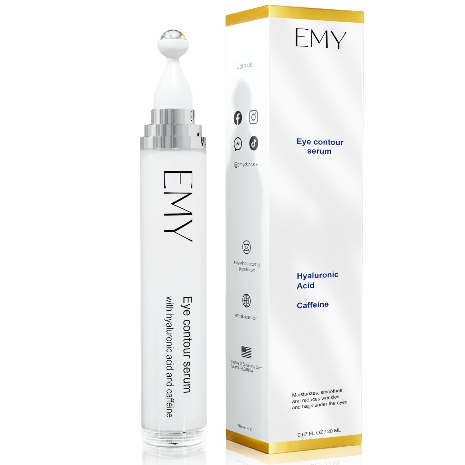 Roller Eye Serum Acid Hyaluronic Caffeine Moisturizing Plumping Massage Ball Reduces Dark Circles Bags Under Eyes Wrinkles and Fine Line Non-Greasy Suitable for Sensitive Skin
