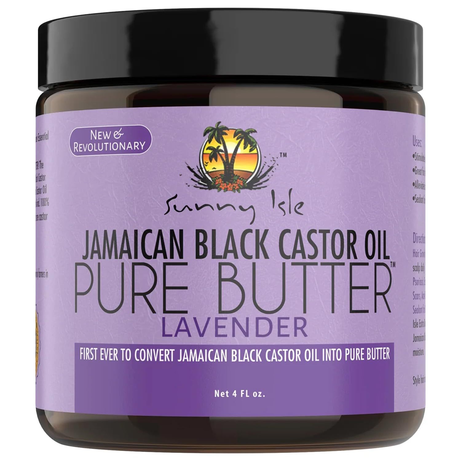 Sunny Isle Lavender Jamaican Black Castor Oil Pure Butter 4oz | Stimulates Hair Growth | Effective Moisturizer Hair &amp; Skin | All Types &amp; Textures