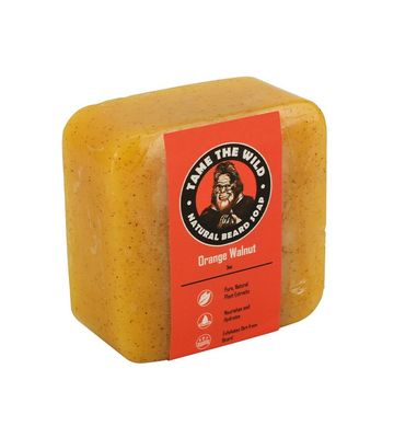 Tame the Wild Orange Walnut Beard Soap - Natural Beard Wash - Beard Shampoo &amp; Conditioner - Mens Exfoliating Face &amp; Body Scrub - Made of Shea Butter &amp; Coconut Oil - 1 5oz Bar - Father&#39;s Day Gift