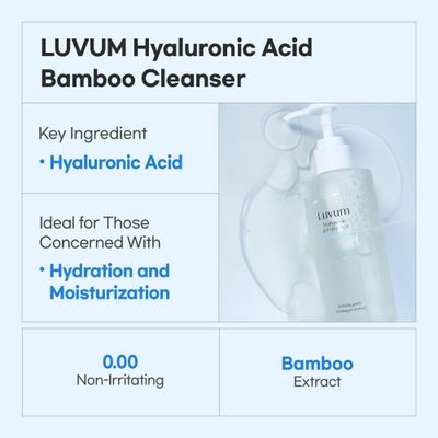 LUVUM Bamboo Hyaluronic Moisture Gel Cleanser, Hyaluronic Acid, Non-Irritating, 6.76 fl. oz