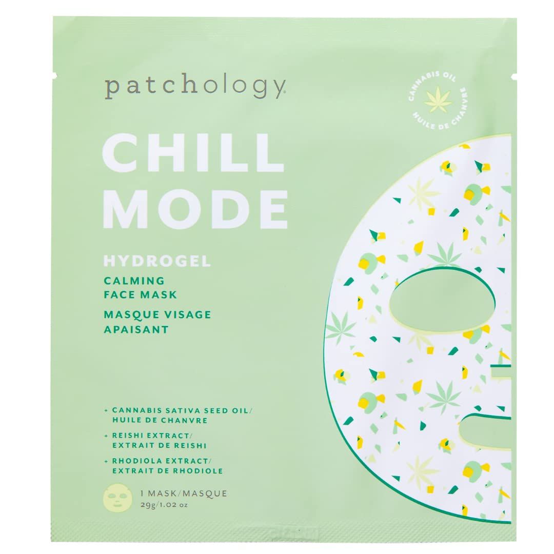 Patchology Hydrogel Face Mask with Cannabis and Sativa Seed Oil - Patchology Chill Mode - Gel Face Mask for women and men to soothe and moisturize skin. 1 count.