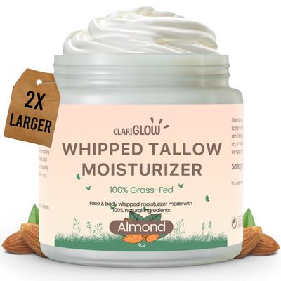 Whipped Beef Tallow Face Moisturizer | 100% Grass Fed Organic Beef Tallow Skin Face Balm Cream | Organic Lotion Balm Body Moisturizer with Honey &amp; Almond | 4 oz | Natural Skin Care