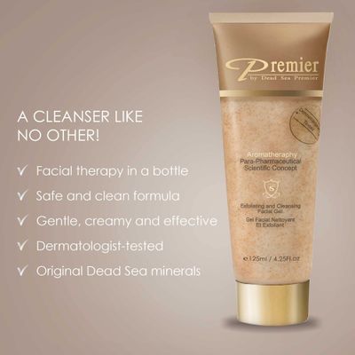 Premier Dead Sea exfoliating face scrub &amp; face wash Classic Para-Pharmaceutical Micro Grains face scrub face cleanser witch hazel jojoba oil skin care non-drying Aromatherapy Scientific Concept 4.25Fl