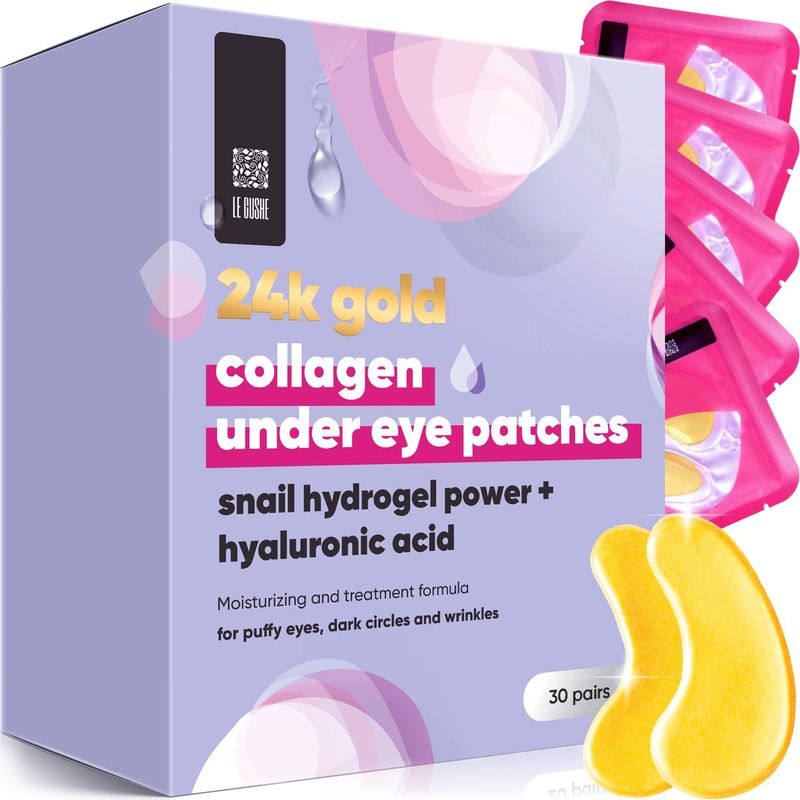 LE GUSHE Under Eye Mask &amp; Under Eye Patches (30 Pairs) - Gold Eye Mask with Amino Acid, Cooling Eye Care for Wrinkles, Puffy Eyes &amp; Dark Circles - Gifts for Women