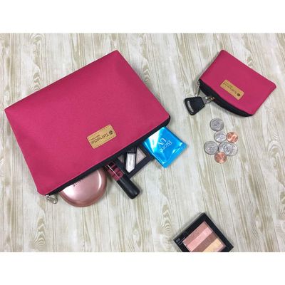 Tainada Cosmetic Bag/Makeup Pouch/Toiletry Storage Water-Repellent Zipper Travel Organizer for Womens Beauty & Skincare Accessories + One Coin Purse & Cosmetics Mirror Bundle Set (Pink)