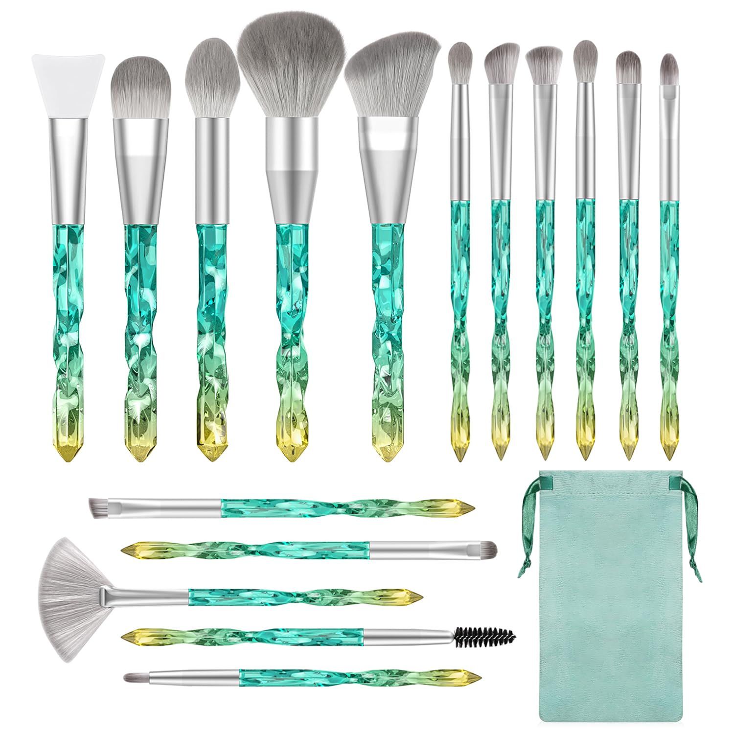 Makeup Brushes Set - BESTOPE PRO 16 Pcs Crystal handle Makeup Brush Set with 1 Silicone Face Mask Brush &amp;15 Makeup Brushes Premium Synthetic Foundation Powder Shadows Makeup Brushes Kit