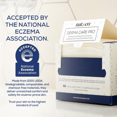 Nat.&Co. Derma Care Pro 100% USDA Biobased Material - Professional Grade Extra Large Face Towels - Bio-Based Towel, Makeup Remover Dry Wipes, Facial Wash Cloths for Sensitive and Clean Skin - 50 Count