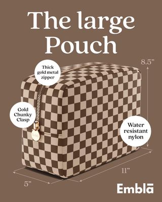 Makeup Bag Travel Cosmetics Pouch and Toiletry Bag, Nylon Zipper Pouch Purse, Cute Make Up Organizer Storage Tote for Women Girls, Travel Skincare Case, Large Makeup Case, Chocolate Sand Checkered