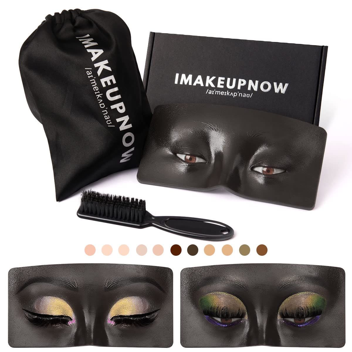 IMAKEUPNOW Makeup Practice Face Board 3D Realistic Pad with Cleaning Brush for Makeup Artist Board Makeup Practice, Eyeshadow Eyeliner Eyebrow Mapping Realistic Face Skin Eye Makeup Gift for Women